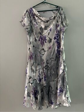 Jacques Vert Silk Blend Floral Cowl Neck Midi Dressl Size 16